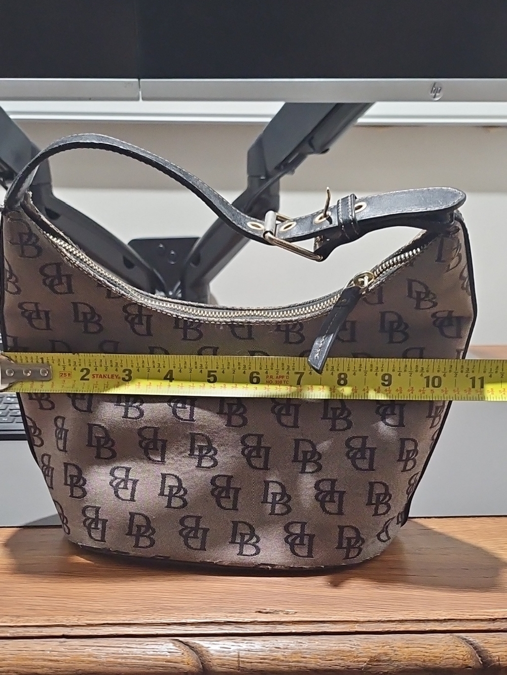 Dooney BOURKE Gray Canvas small Hobo Bag with Black Strap. - Picture 11 of 12